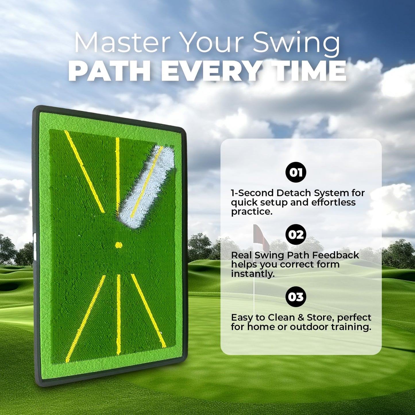 AMERICAN SWEAT Golf Hitting Mat - 1-Second Detach System Golf Training Mat - Real Swing Path Feedback - Easy Clean & Store