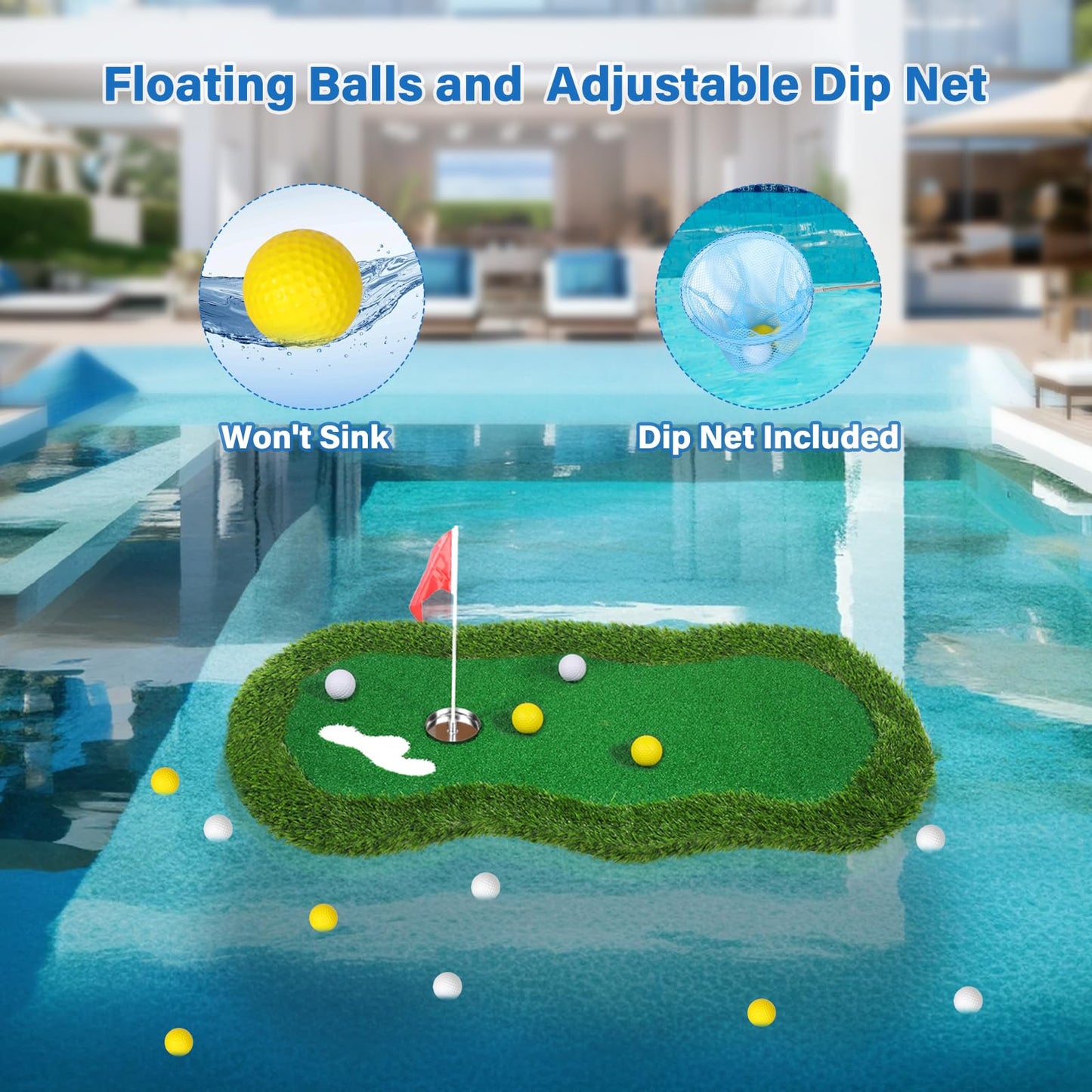 Floating Golf Green for Pool Large Size 47" x 24" Floating Putting Green for Pool Designed for Golfers to Competitive Play and Skill Practice in The Pool or Backyard