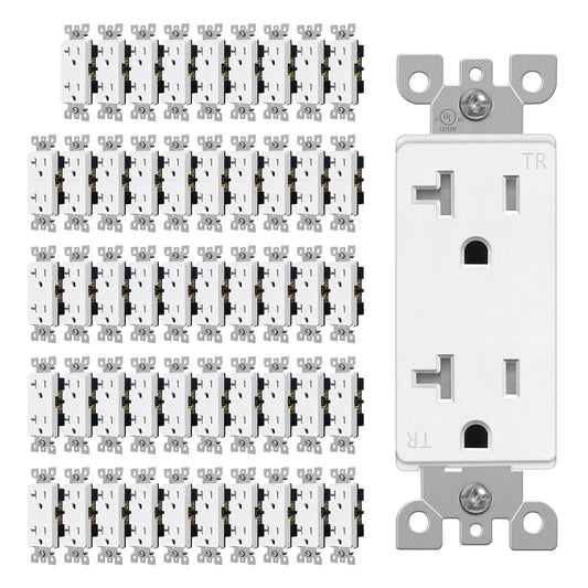CML 20 Amp Matte White Decorator Receptacle Outlet with Tamper Resistant (TR), 50 Pack Decor Standard Electrical Outlets, 20A/125V, 2-Pole 3-Wire, UL Listed