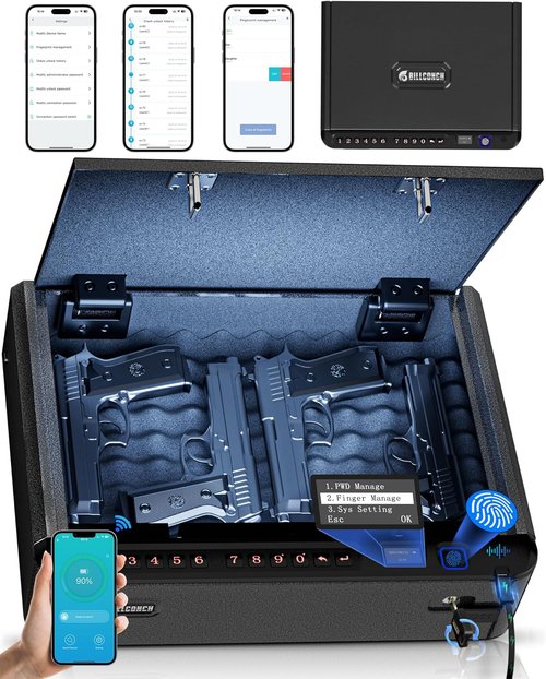 BILLCONCH Smart Gun Safe - Biometric Handgun Safe with 4 Access Methods | LCD & Voice Guide, Ideal for Home & Car