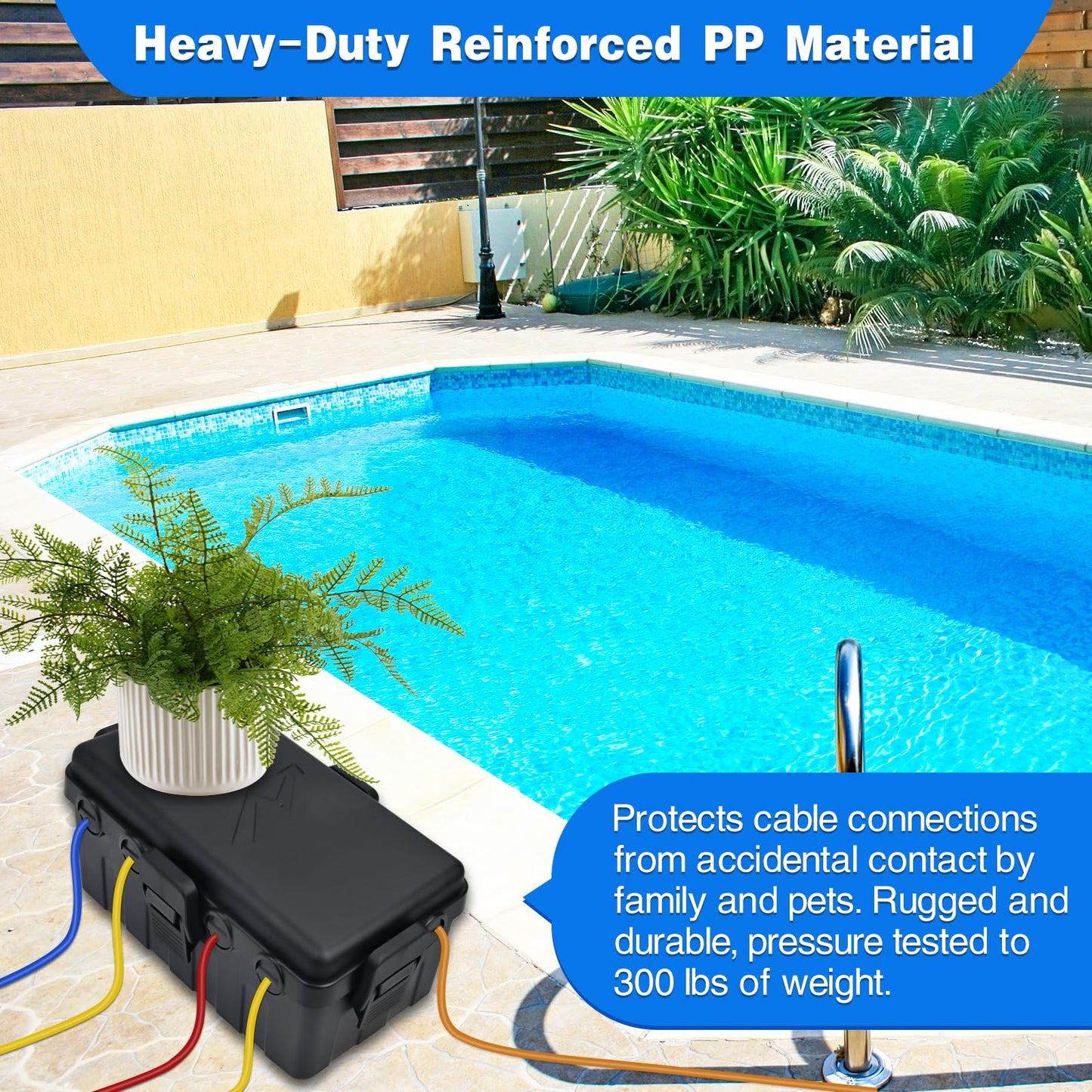 Hrensaw Medium Outdoor Electrical Box(10.6x5.5x4.5inch),IP54 Waterproof Extension Cord Cover w/6 Cable Entry,Weatherproof Connection Box Protect Power Strip,Timer,Plug,Holiday Lights,Black