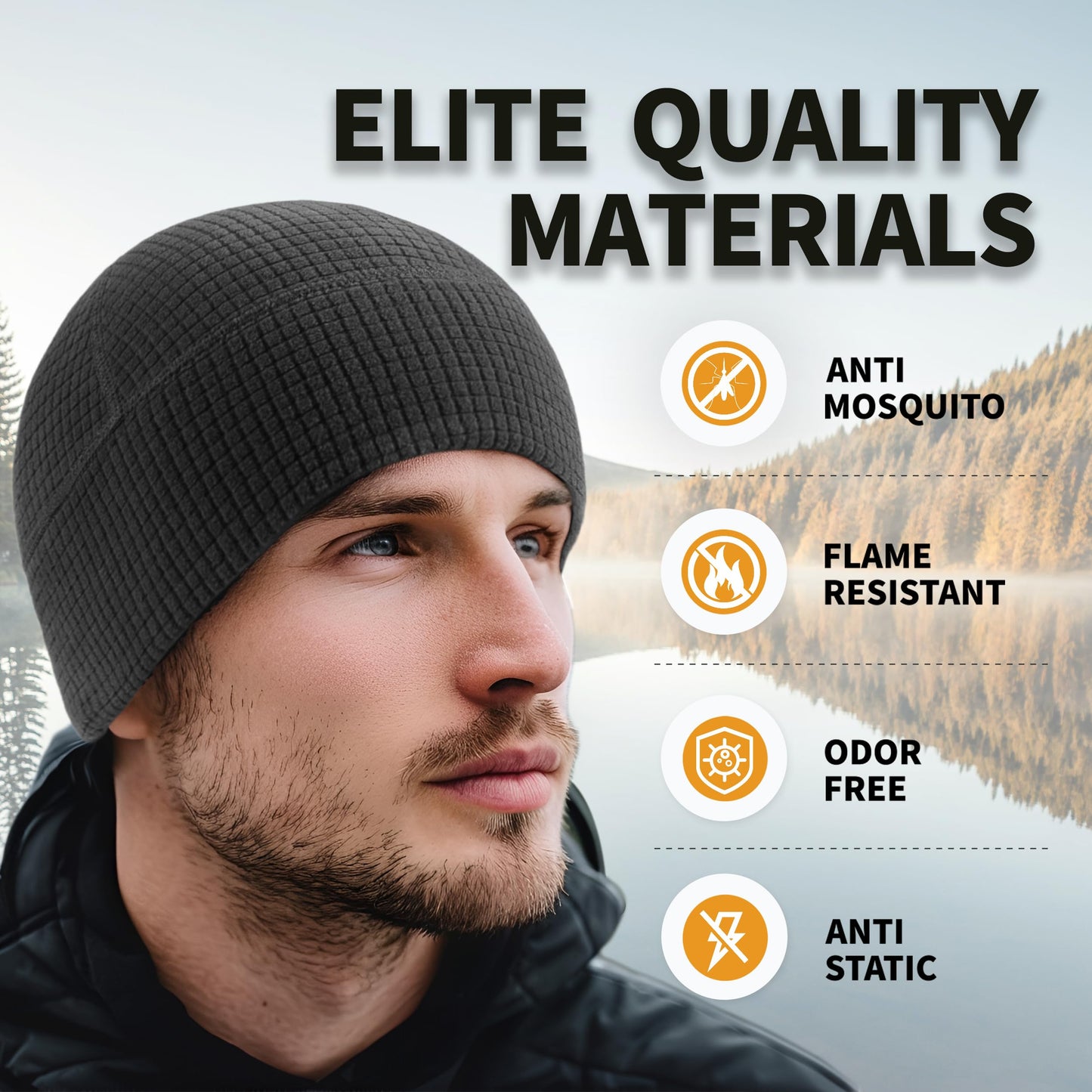 2 Pack Grid Fleece Beanie Watch Cap Waffle Tactical Beanie Multi-Season Army Military Fleece Hat, All Weather Gear, One Size, Black/Grey