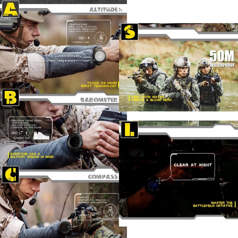 North Edge Apache Tactical Sports Watches for Men Outdoor Survival Military Compass Rock Solid Digital Watches with Durable Band, Steps Tracker Pedometer Calories (Black)