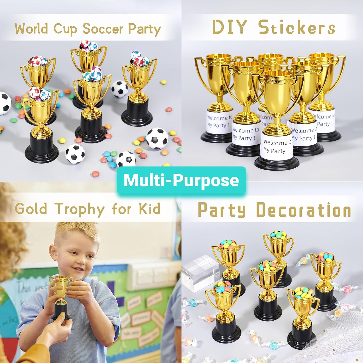 Mini Gold Trophy Awards (6-Pack) - 4" Plastic Trophies for Kids Party Favors, Sports Competitions, Preschool, Kindergarten Graduation, Elementary School Awards & Recognition Ceremonies Party Gifts