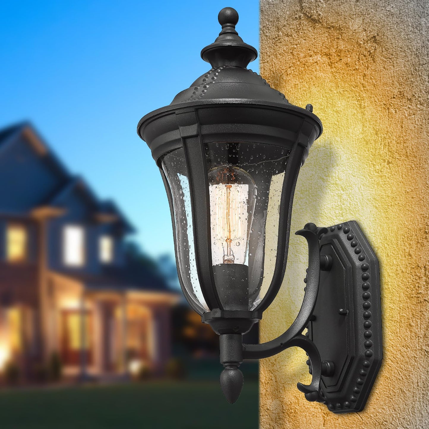 Luminzone Outdoor Wall Lantern, Outdoor Lights Fixtures Wall Mount Exterior Porch Lights, with Seeded Glass, Modern Outside Wall Sconce Lights Waterproof for House Front Porch Patio Garage