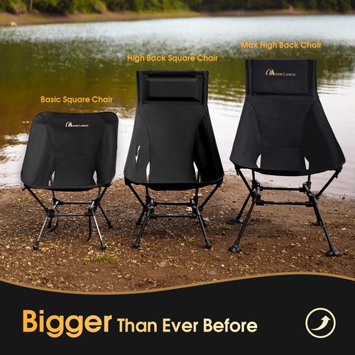 MOON LENCE Oversized High Back Camping Chair for Adults, Height Adjustable Folding Chair with 400 lbs Capacity, Hidden Pillow Pocket and Wide Seat for Camping, Base Camp, Fishing, Overlanding, Black