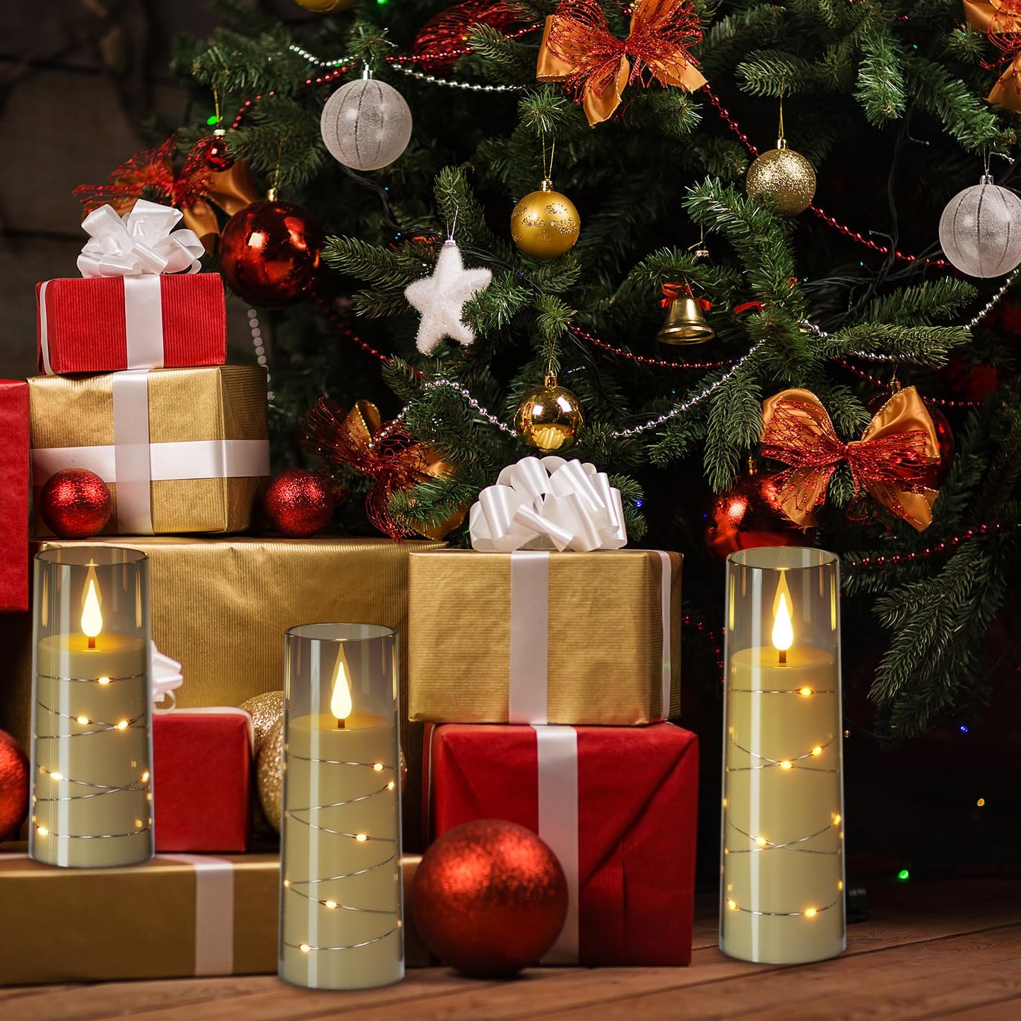 GenSwin Flickering Flameless Candles with Remote Timer, 5 Pack Battery Operated Candles with Embedded Star String, Black LED Battery Candles for Halloween Christmas Wedding Decor(D2.3” x H5”5”6”7”8”)