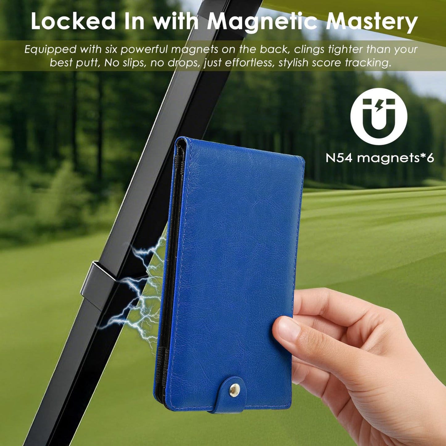 Femlotank All-in-One Magnetic Golf Scorecard Holder Yardage Book Cover, Premium Leather Scorecard Holder, Universal Fit for Scorecards, Sleek Design for Back Pocket Convenience Blue