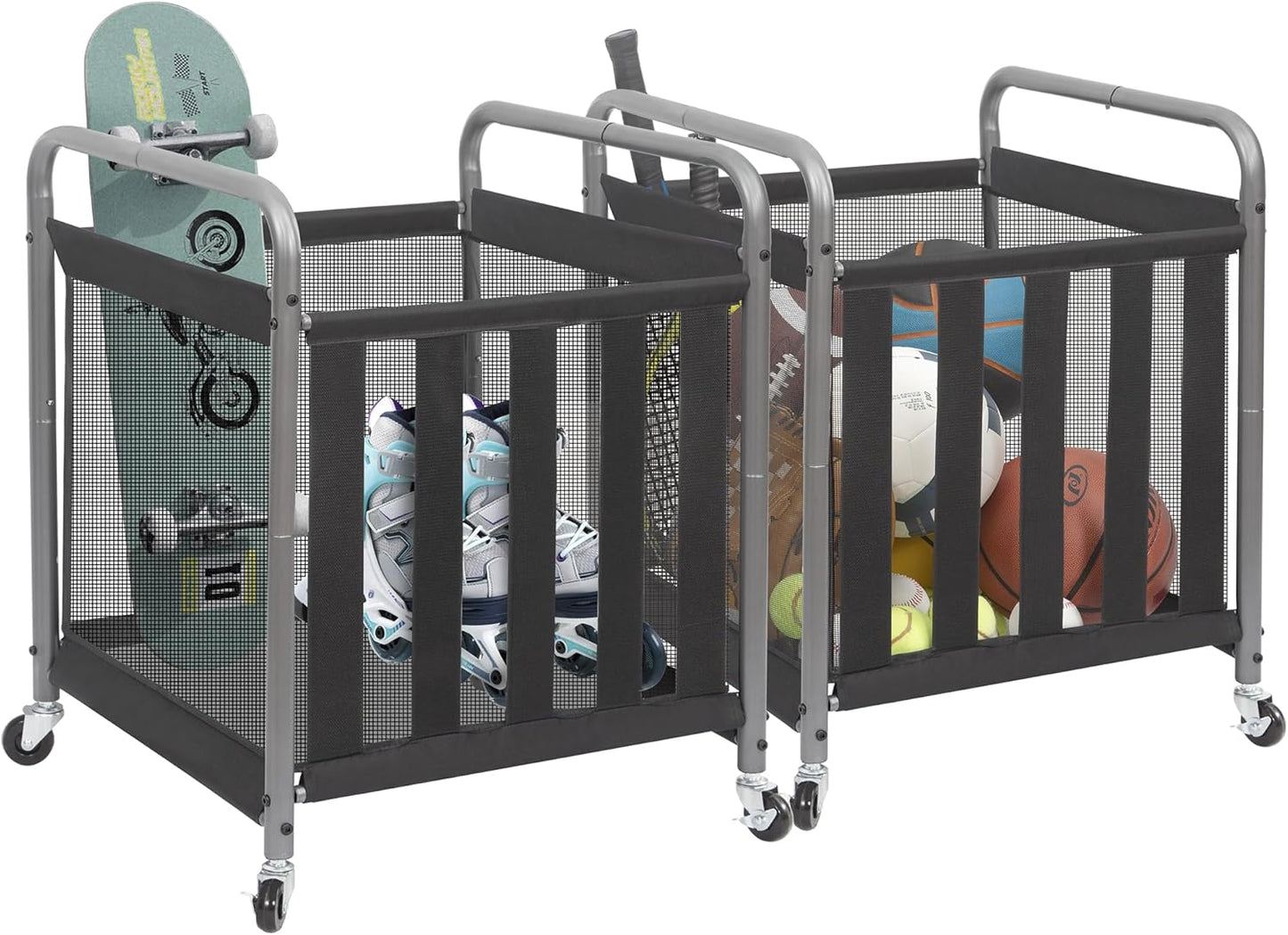 Storage Maniac Ball Storage Bin - Rolling Sports Ball Cart for Garage & Gym | Metal Organizer for Indoor & Outdoor Equipment