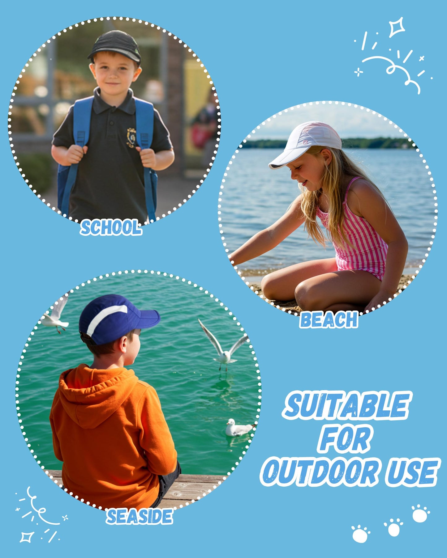 GADIEMKENSD Kids Hat, Foldable Toddler Baseball Cap, UPF50+ Sun Protection, Lightweight and Breathable, Quick Drying and Cool, Suitable for Boys or Girls 4-9T Blue