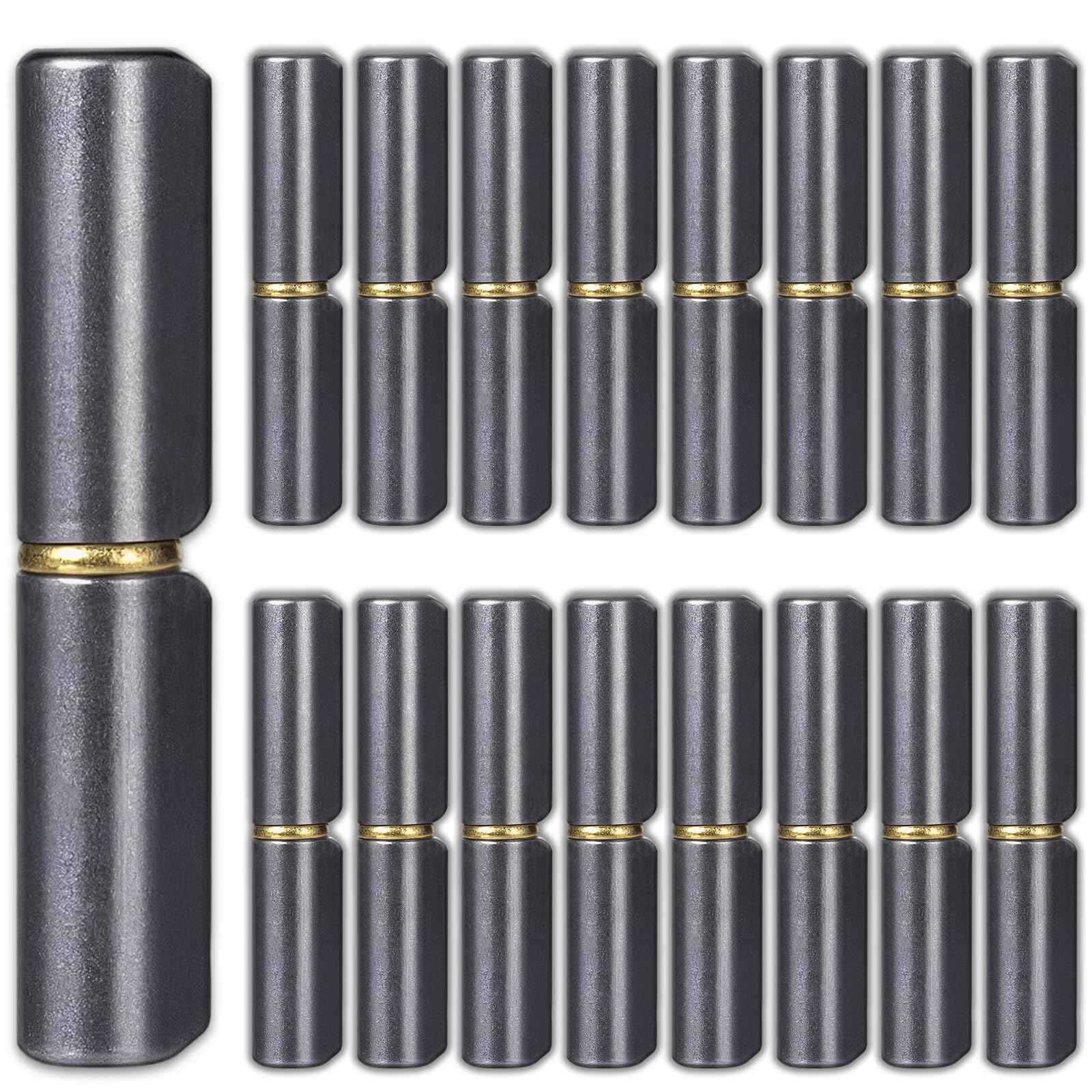20 Pack 3 Inch Weld On Barrel Hinges, Heavy Duty Carbon Steel Detachable Hinge for Metal Swing Doors, Gates, Trailer Ramps, and Driveway Gates, 360° Rotating Bullet Hinges with Low Friction Pin
