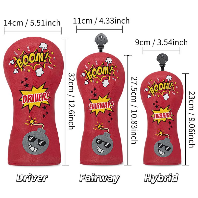 Bomb Golf Club Covers - 3 Options - Golf Driver Headcover/Golf Fairway Wood Head Cover/Hybrid Headcover for Men/Women Golfer - Red Synthetic Leather Golf Headcover. (Red-Fairway)
