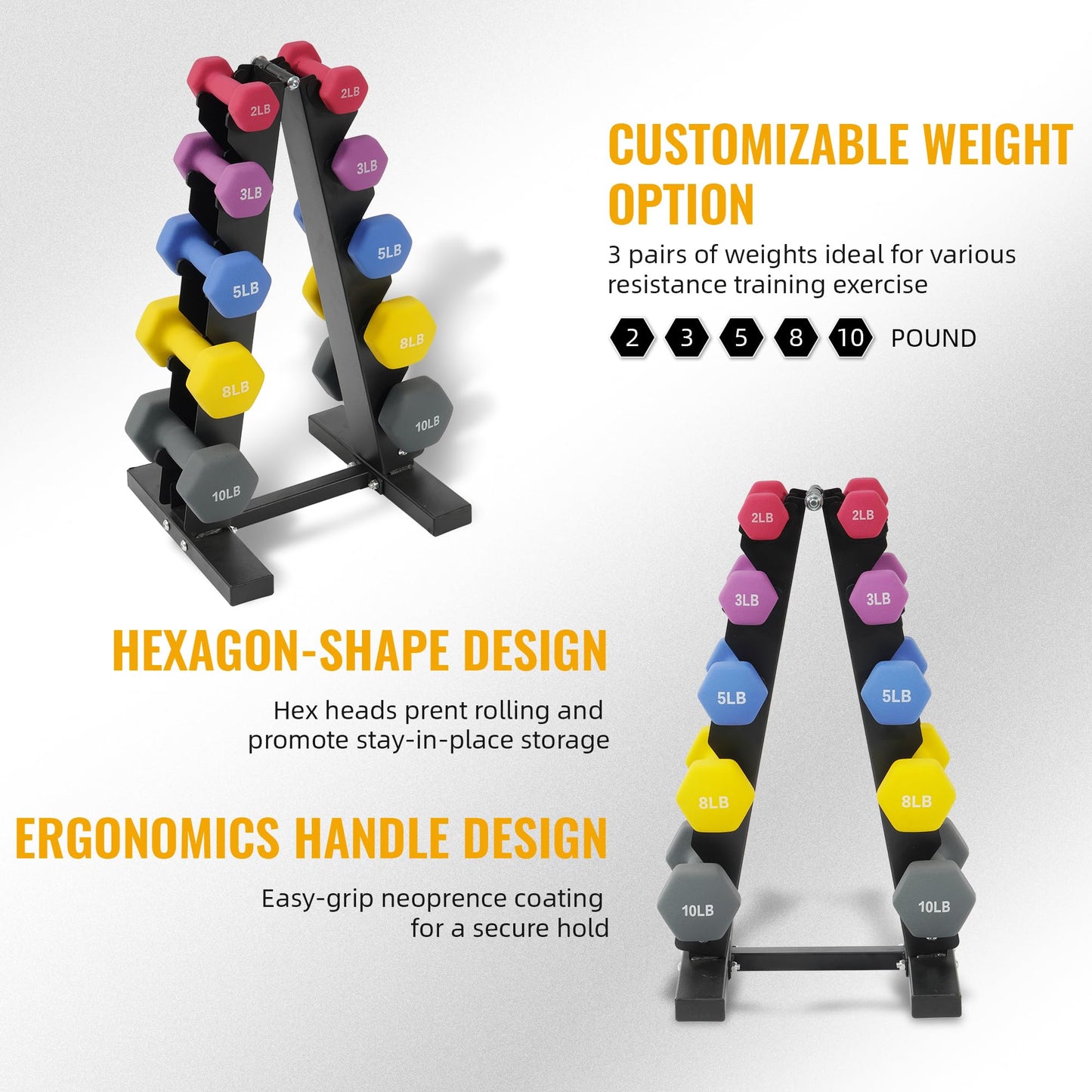 Fitvids 20LBS Neoprene Coated Dumbbell Set with Rack, Free Hand Weight Set for Home Gym Workout, Anti-Slip, Anti-roll
