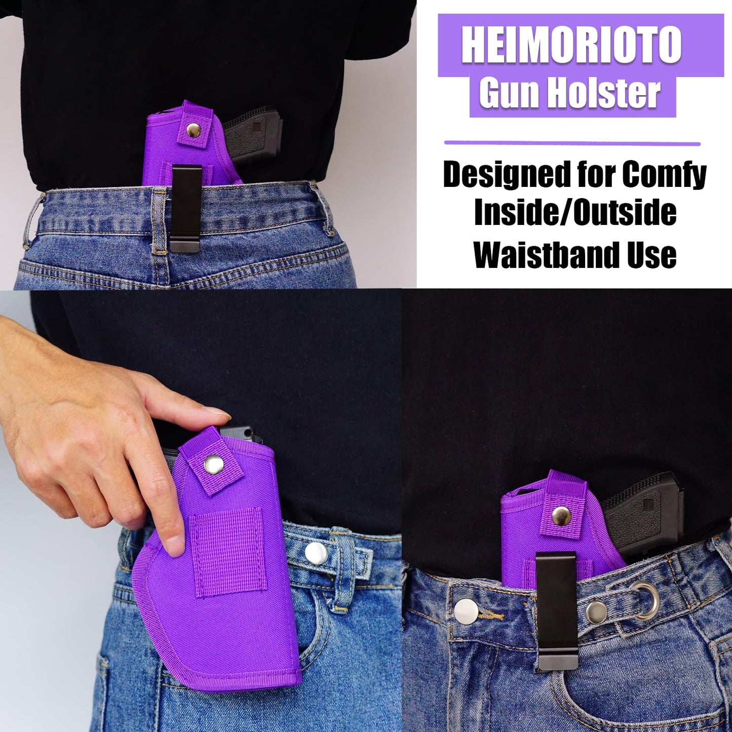 Gun Holster for Men&Women, IWB/OWB 9mm Holsters, 380 Pistol Holster fits Glock 19/17/23/26/27/42/43x, S&W M&P Shield, Sig Sauer and Similar Handguns (Purple)