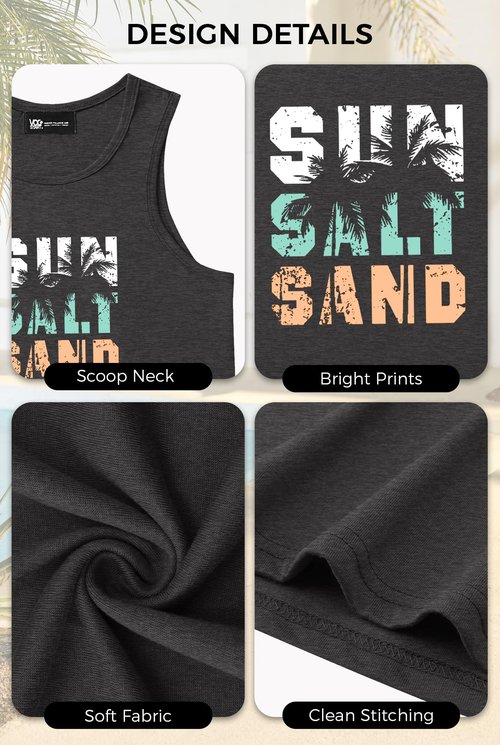VOGSTART Men's Holiday Soft Stretchy Sleeveless Clothing U-Neck Breathable Tank Top Charcoal
