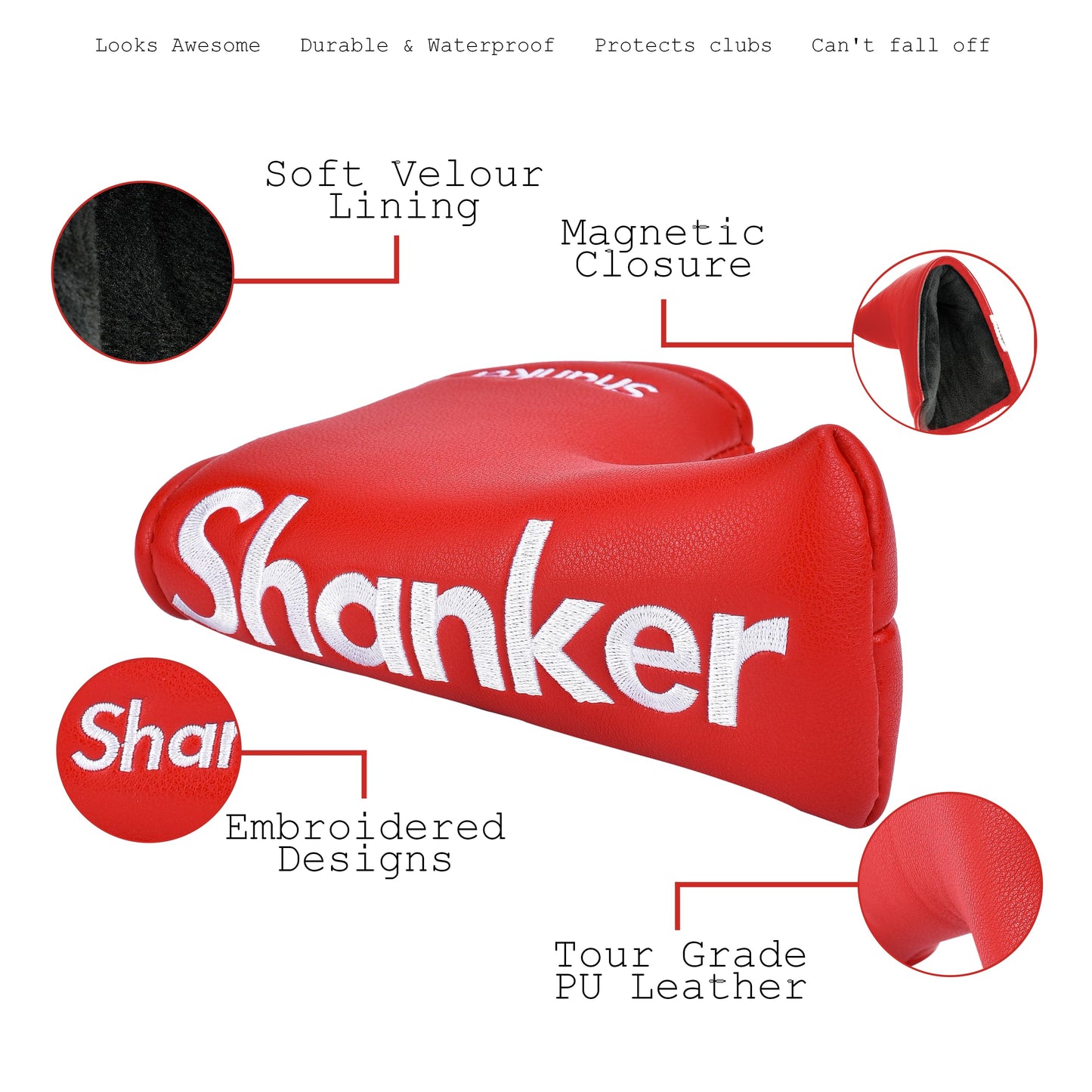 Shanker Golf Putter Cover - Funny Blade Red Putter Cover - Tour Grade PU Leather Headcover - Funny Headcover for Golf Clubs - Perfect Joke Gift for Golfer