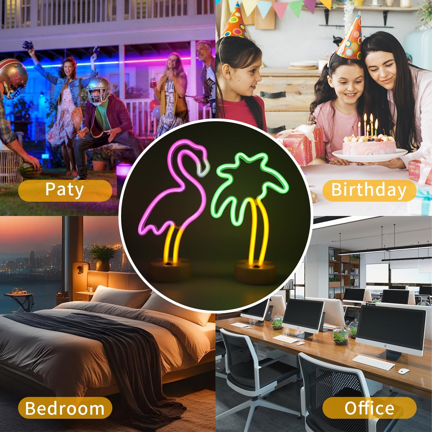 UrsaMajor 2 Pack Neon Signs, Pink Flamingo & Neon Palm Tree, USB/Battery Powered, Energy Efficient, Decor Lights for Girls Bedroom, Party, Dining Tables, Office desk, Valentine Gifts