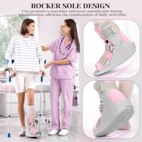 Jewlri Air Cam Walker Boot - Adjustable Support for Broken Foot & Sprained Ankle | Grey with Light Pink Lining, Medium