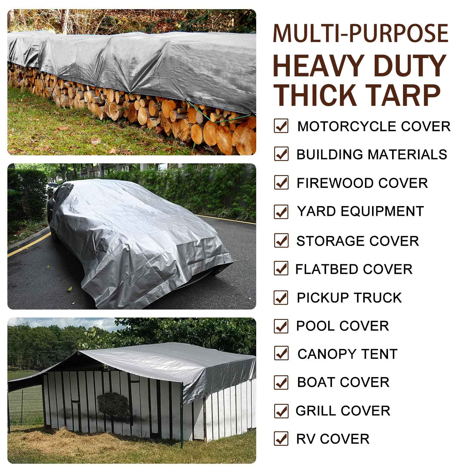 Sunvigor Tarp Waterproof 16x20Ft, Heavy Duty Tarp Cover Extra Thick 14 Mil Tear and UV Resistant, Outdoor Tarps with Grommets and Reinforced Edges for Roof, Camping, Patio, Pool, Boat