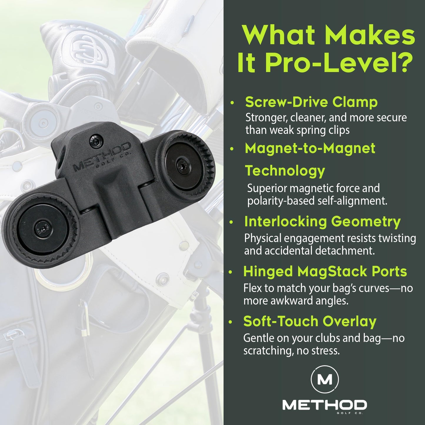 Method Golf BagStack Gear Hub Starter Pack - Golf Accessories Magnetic Landing Pad Plus Two MagStack Tiles - Modular Magnetic Tool Pad Gear Organization Hub with Magnet-to-Magnet Connection