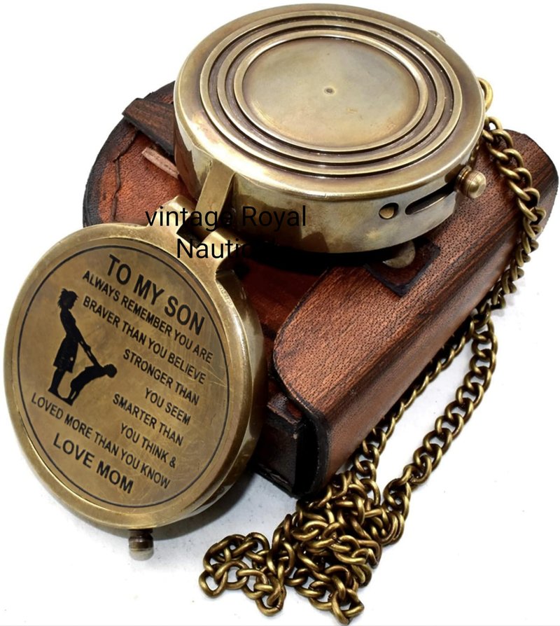 AASIYA Engraved Brass Compass Gift To My Son/To Our Son/Nautical Gift For Son From Dad/Gift To Son From Mom A Perfect And Unique Gift With Leather Case