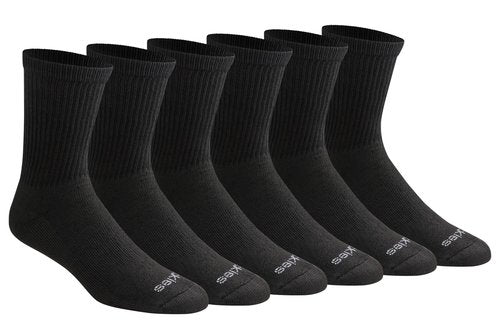 Dickies Men's Dri-Tech Mid-Crew Comfort Length Moisture Control Socks, Available in M-XL (6, 12 Pairs), Comfort Length Black Solid (6 Pairs), Large