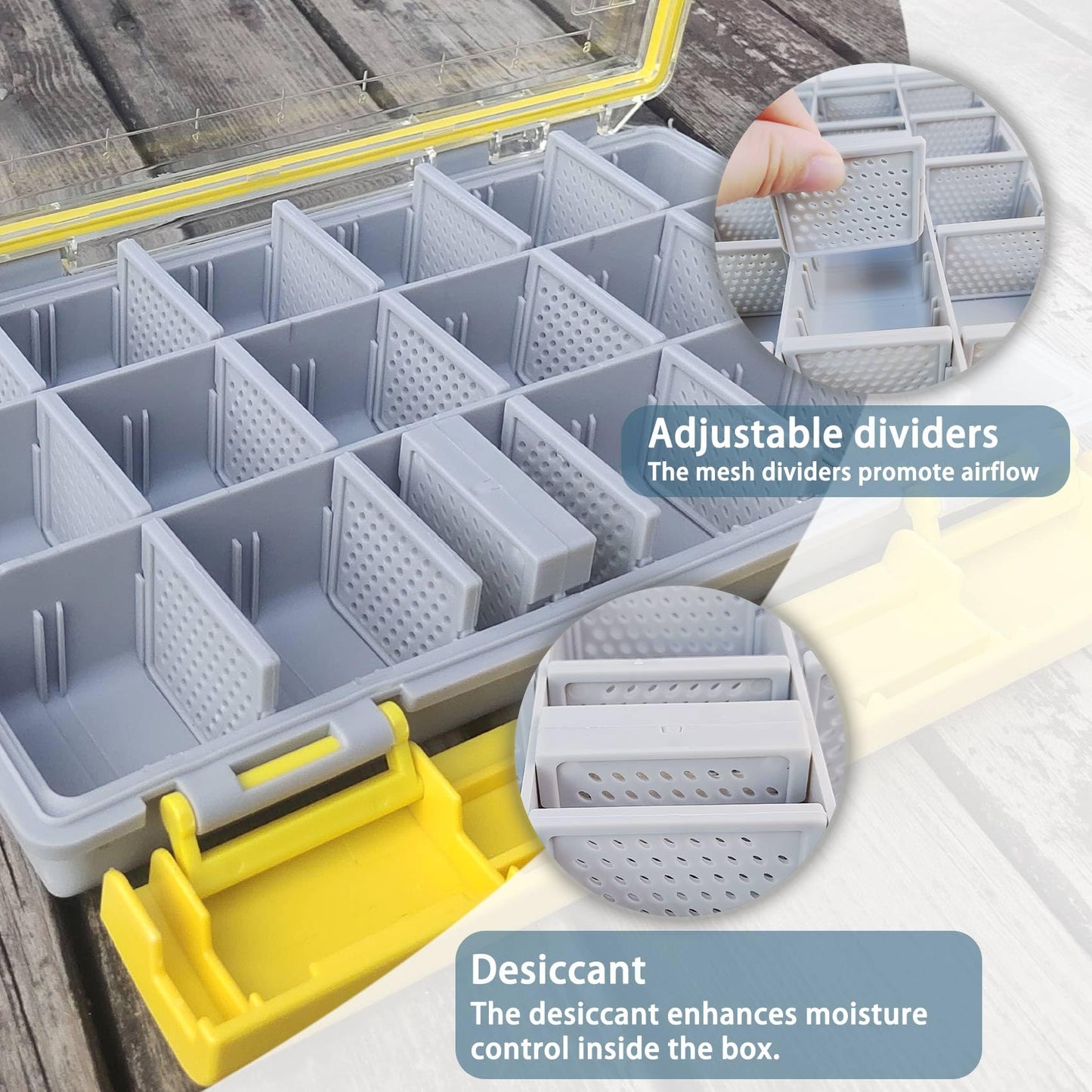 Aventik Waterproof Fishing Tackle Box Organizer with Removable Dividers Sturdy Lure Storage Box and Terminal Tackle Storage 3600/3700 Tackle Trays (Yellow(2), 3700-13.98x8.86x2.2inch)