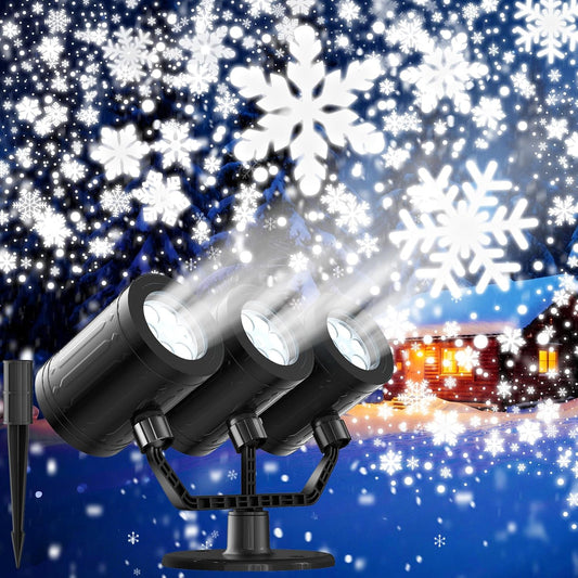 Upgraded Snowflake Christmas Projector Lights - Triple Head LED Outdoor Decor with Timer