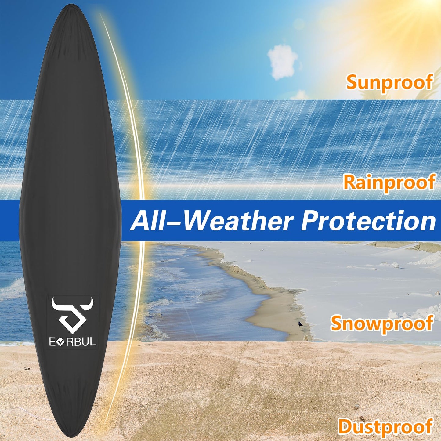 EVRBUL 12ft Kayak Cover, Heavy Duty 420D Outdoor Storage Waterproof UV-Protective Canoe Cover for 10-12 Feet Kayak Canoe Boat SUP