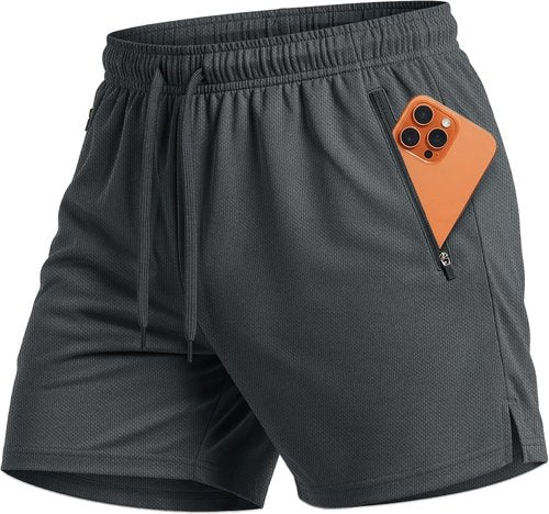 MAGCOMSEN Men's Athletic Running Shorts - Lightweight Quick-Dry Mesh Gym Shorts with Zipper Pockets | 5" Length