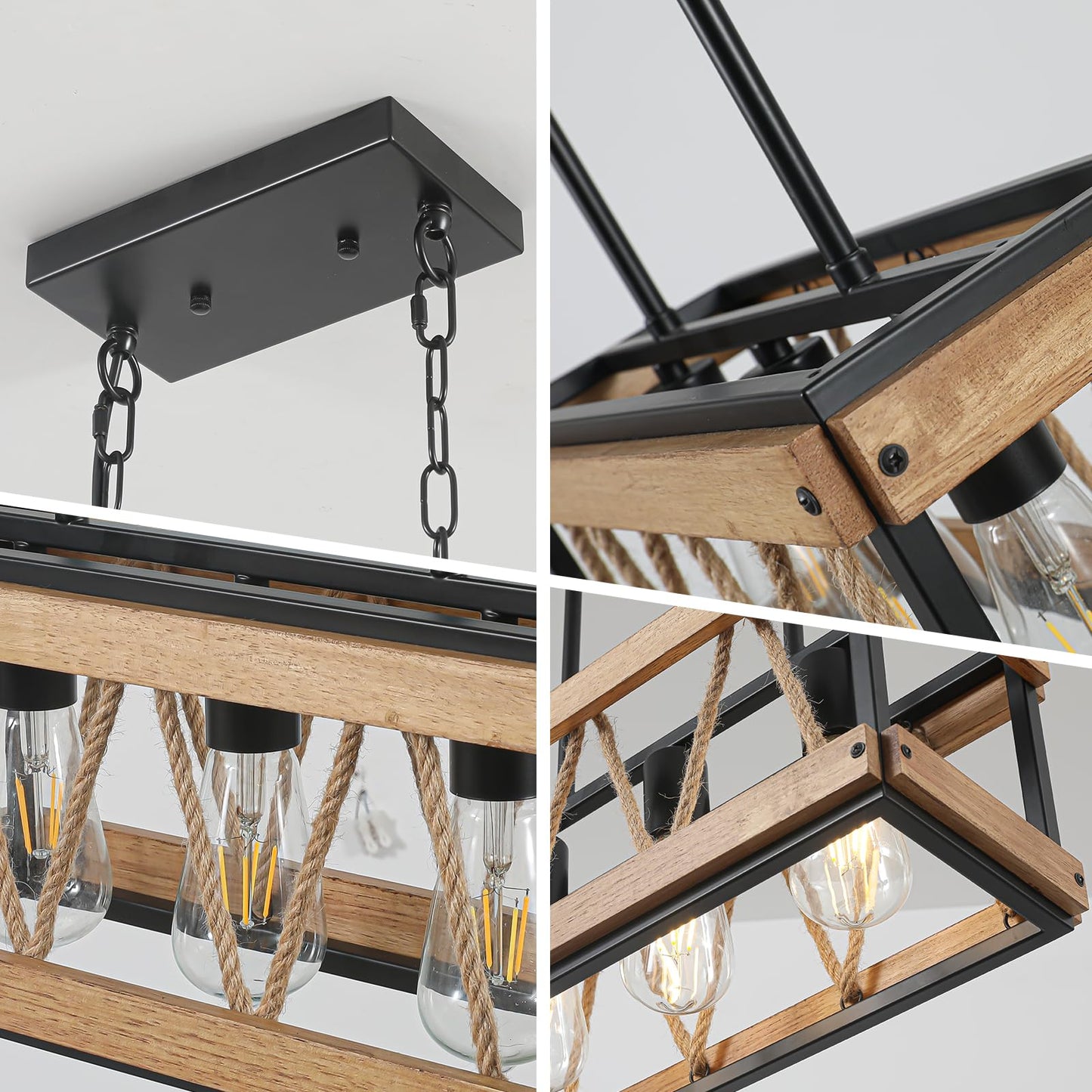 YongMing CL Farmhouse Light Fixtures, 3-Light Adjustable Kitchen Chandeliers Over Table, Vintage Pendant Lighting for Kitchen Island, Rustic Hanging Lights for Entryway Foyer Bathroom Dining Room