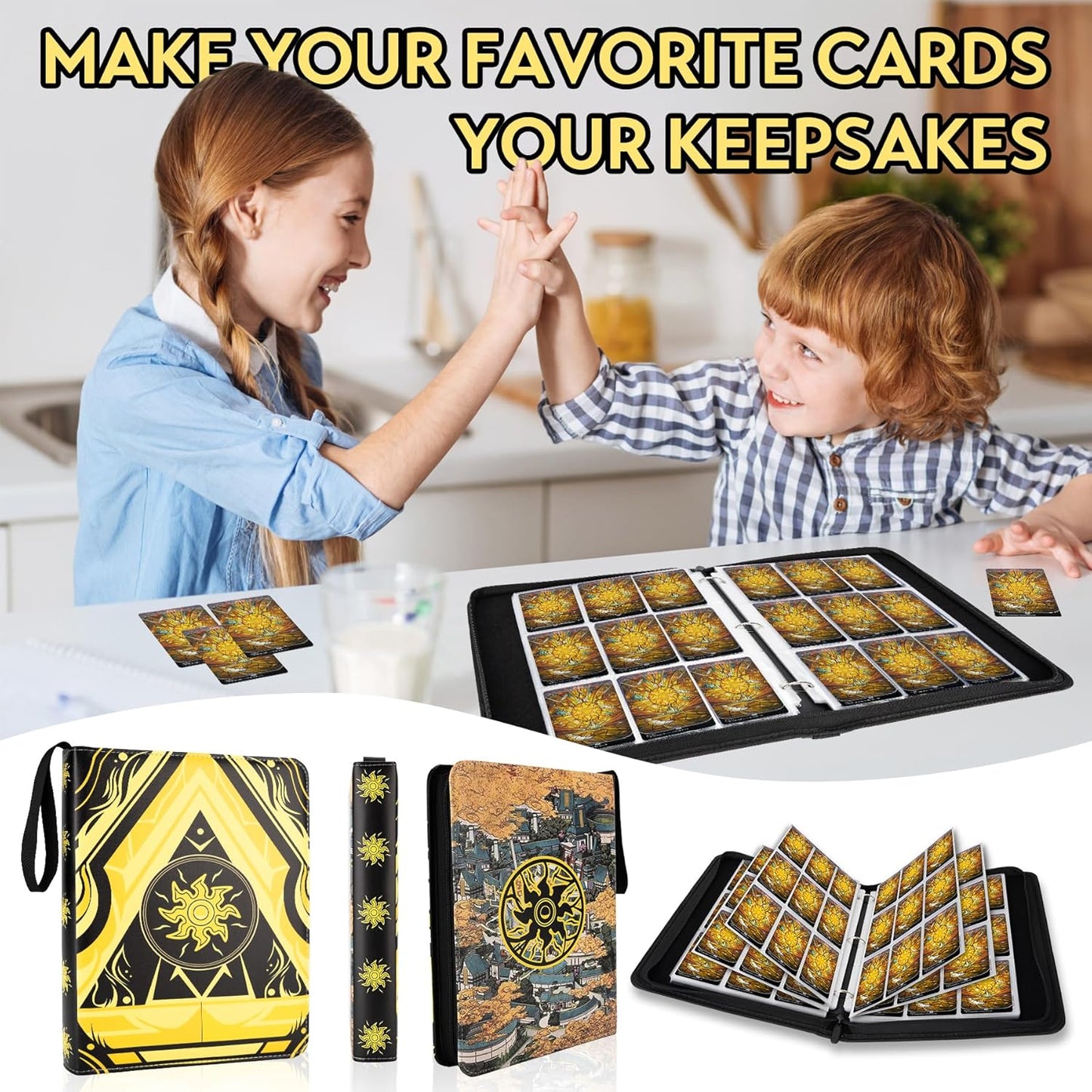 Skiennix 9-Pocket Card Binder - Premium Collector Book for MTG/YGO/PTCG | Holds 900 Cards (Yellow)