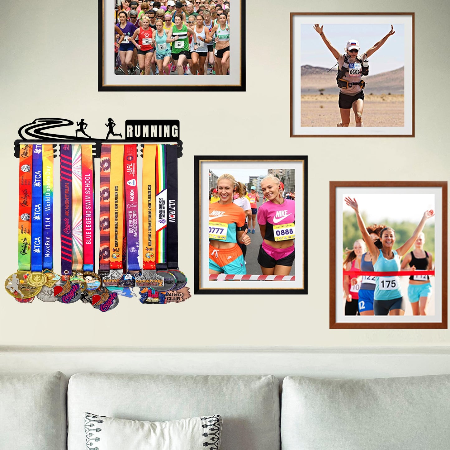 Goutoports Medal Holder Display Hanger - Award Ribbon Organizer Rack for Sports Race Runner Plaques Hanger for Wall Mount Hold Up 60 Medal Hanger Display for Athlete Kids Christmas Gifts