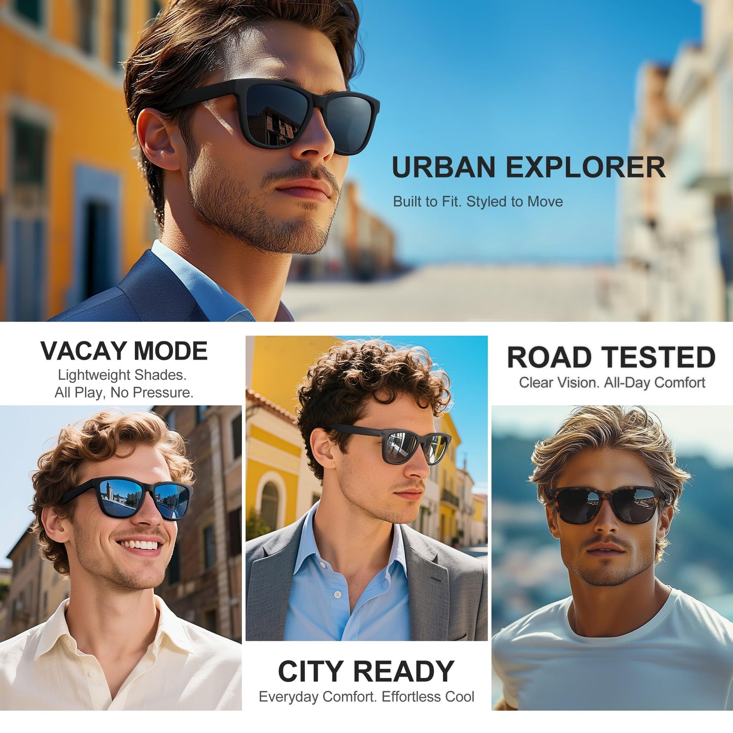 PRLUNVS Polarized Sunglasses for Mens Womens - Fashion Men Sun Glasses Shades for Driving Fishing Lightweight UV Protection Black