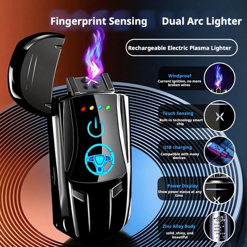 Electric Rechargeable Dual Arc Plasma Lighter for Men- USB Electronic Windproof Flameless Cool Lighter with LED Battery Indicator, Pocket Metal Unique Cute Mini Car Shape for Candles & Camping
