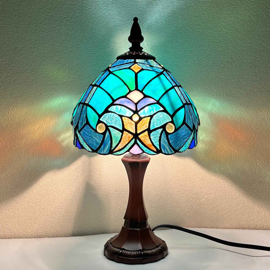 COTOSS Tiffany Table Lamp Sea Green Stained Glass Accent Table Light Antique Style Desk Lamp Vintage Bedside Lamp for Living Room Bedroom