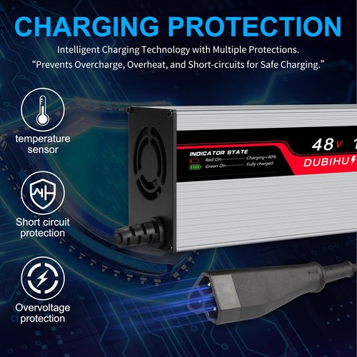 48V 15A Golf Cart Battery Charger for EZGO RXV & TXT Triangular Plug, 16FT Long Cable, Intelligent Charging Technology, Multi-Protection, Fast Charging