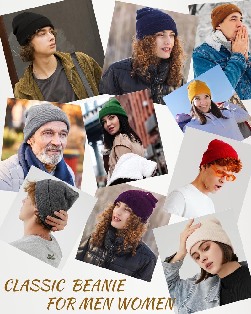 Simapu Winter Fleece Lined Beanie for Men Women, 100% Cotton Knit Thick Warm Beanies Hat, Cuffed Fisherman Hats Ski Skull Cap Navy Blue