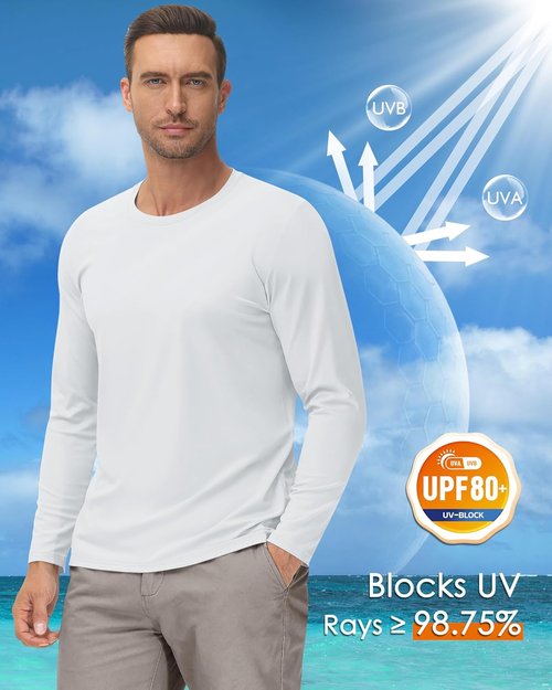 Boladeci Men's Long Sleeve UV Protection Shirts - Lightweight UPF 80+ Rash Guard Swim Tees