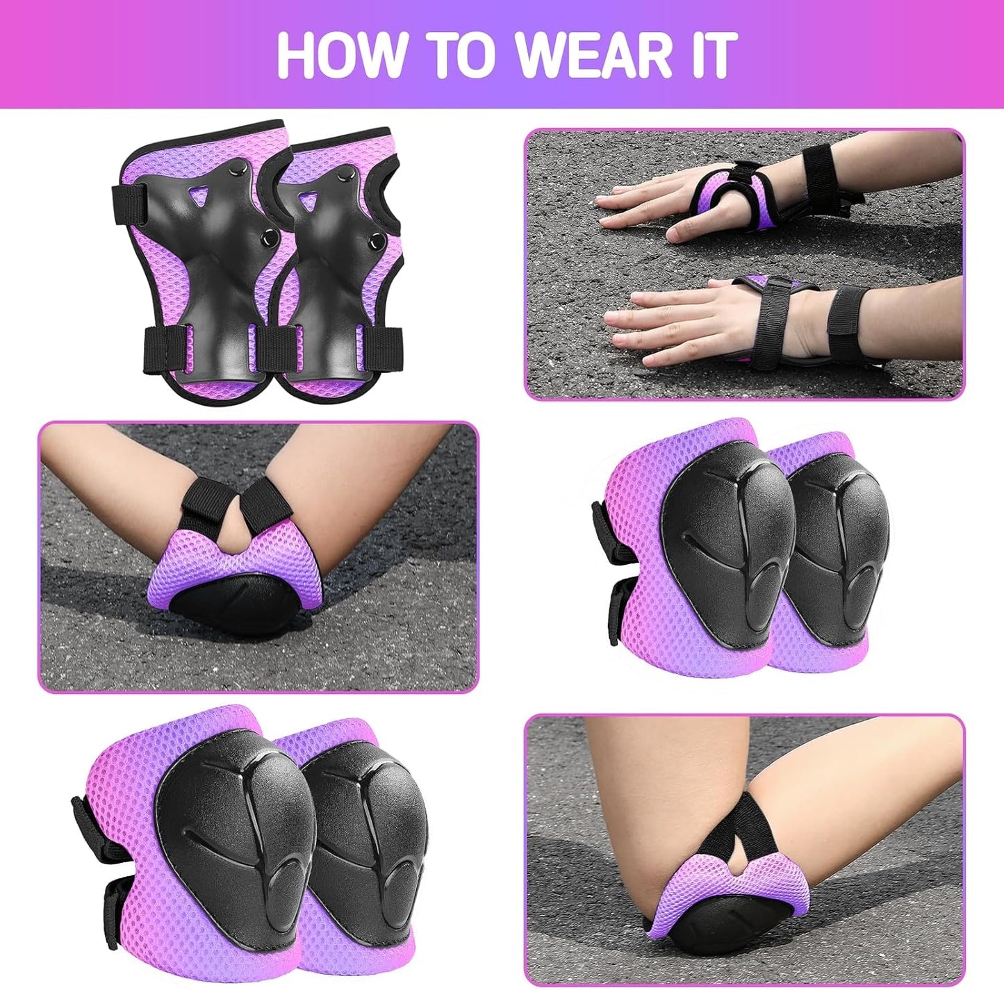Wemfg Kids Protective Gear Set - 3-in-1 Knee Pads, Elbow Pads & Wrist Guards for Ages 3-14 | Ideal for Skating, Cycling & Rollerblading