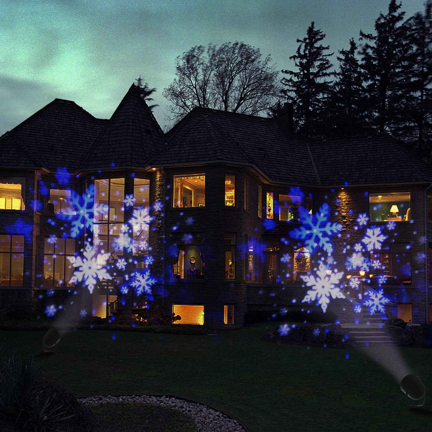 Snowfall Light Projector, Christmas Rotating Snowflake Projector Lamp [2025 Updated] with White Blue Snow for Indoor Decoration Lighting on Halloween Holiday Birthday Wedding