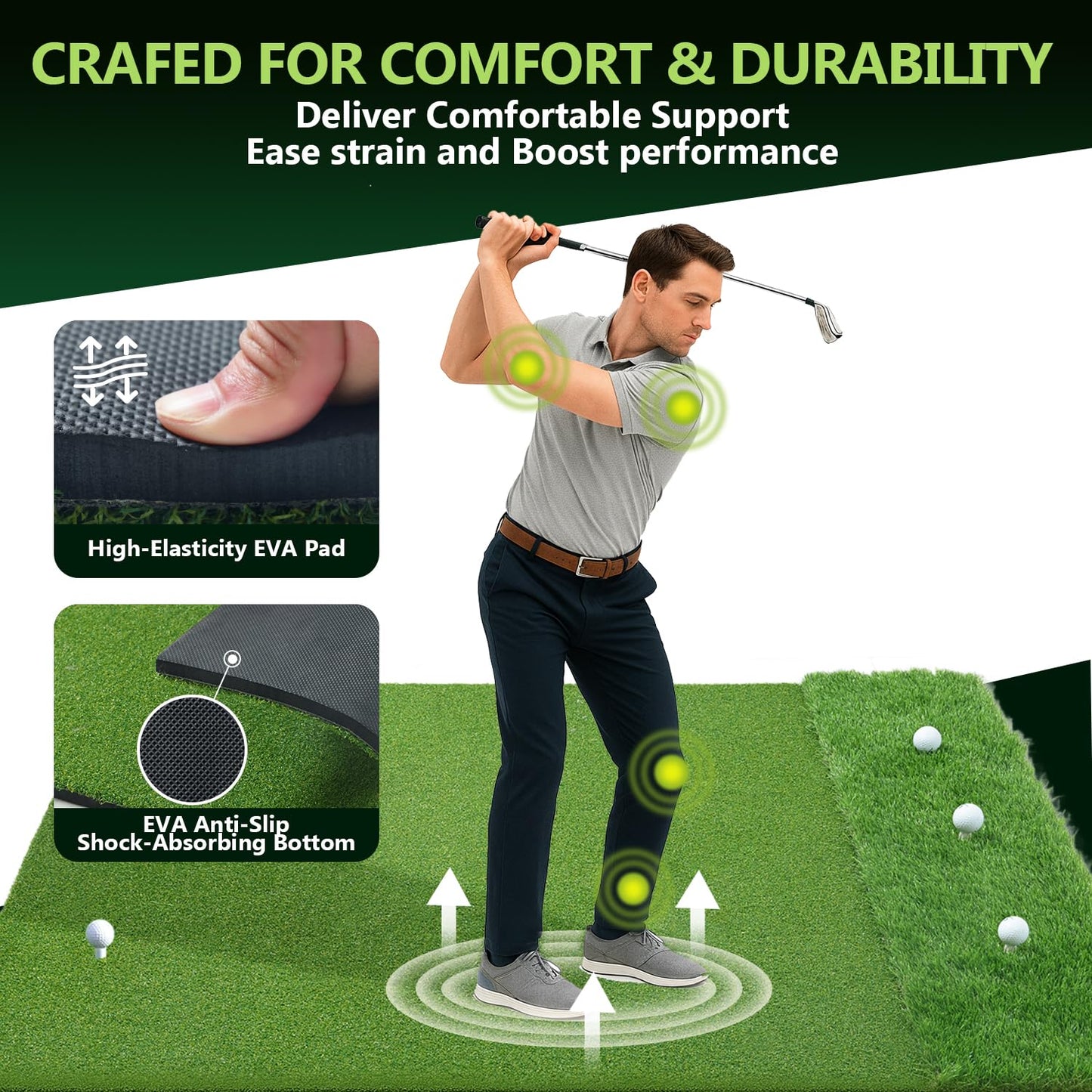 Golf Hitting Mats 31mm&55mm, 5x4ft/5x5ft Golf Mat Practice Outdoor & Indoor, Golf Practice Mat with 9 Tees, Heavy Duty Artificial Dual Turf Matt for Training Chipping Driving Swing Backyard Simulator