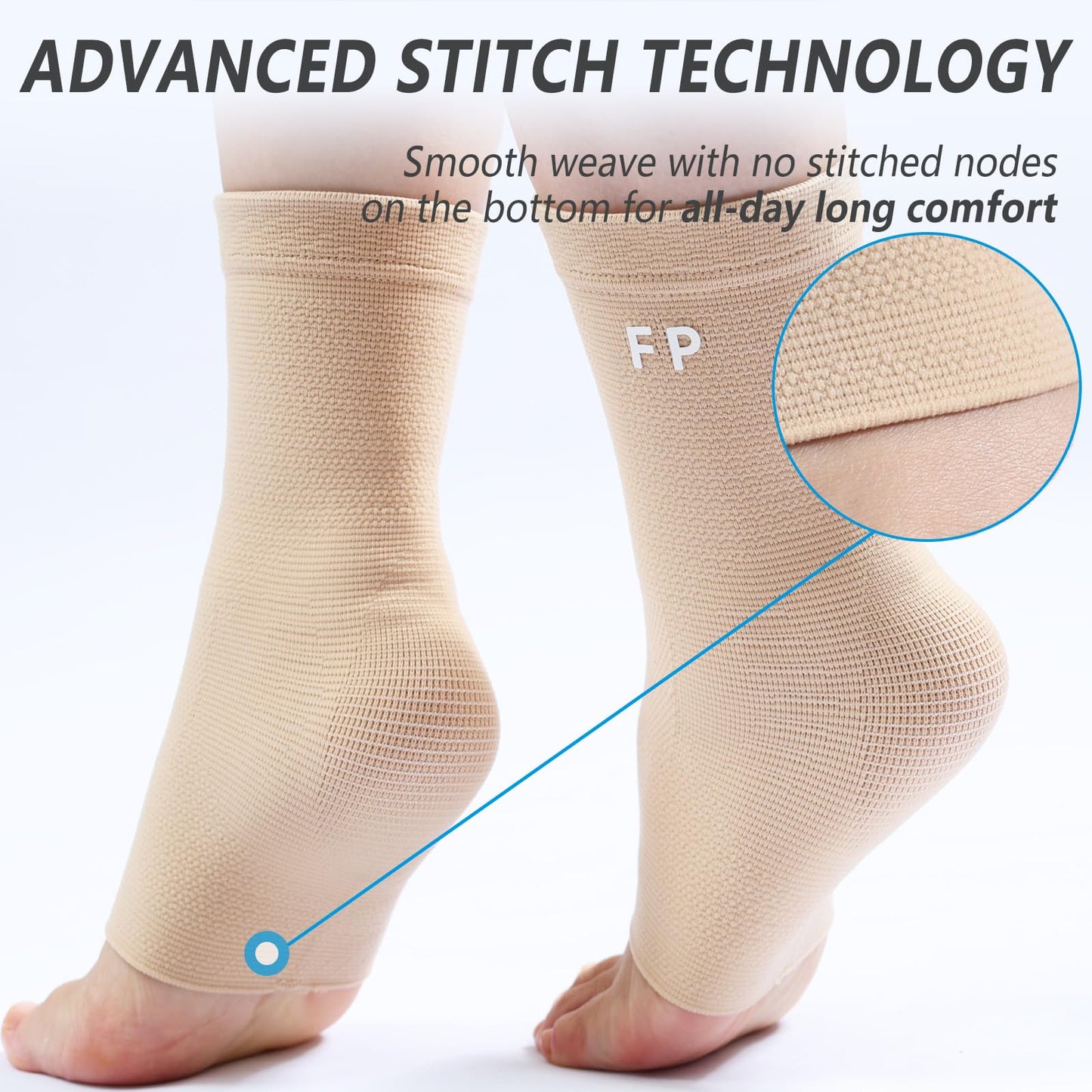 FvaPemm Copper Ankle Brace for Women Men 2 Pack Ankle Compression Sleeve Support for Sprained Ankle, Plantar Fasciitis Relief & Achilles Tendonitis Brace, Sports, Running, Nude, M