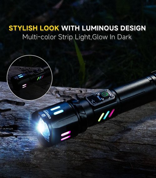 Esgofo Rechargeable Flashlights High Lumens 100000, Single Click Button Design, Super Bright 30W LED, Long Lasting 15H, USB C Input & Output, LCD Power Display, 6.69” Length, for Camping Hiking Home