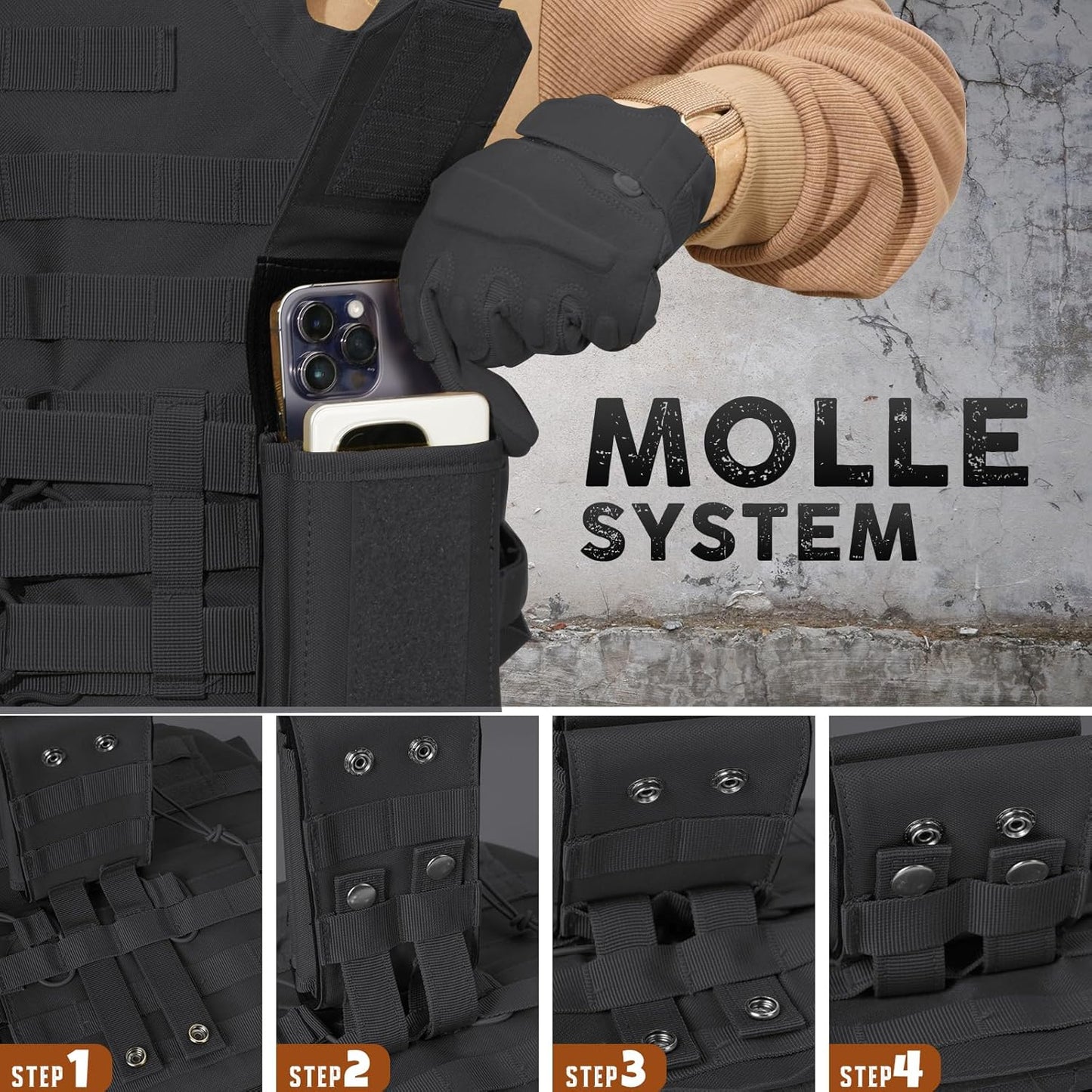 Molle Tactical Phone Pouch - Utility Cellphone Holster for Duty Belt & Vest | Fits 4-6.9" Phones