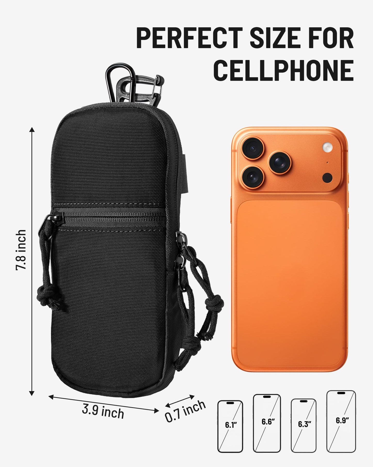 Neverwhy Molle Cell Phone Pouch for Backpack - Waterproof Tactical Belt Phone Strap EDC Tech Pouch Holder for iPhone 17 Pro Max Hikers Outdoor, Black
