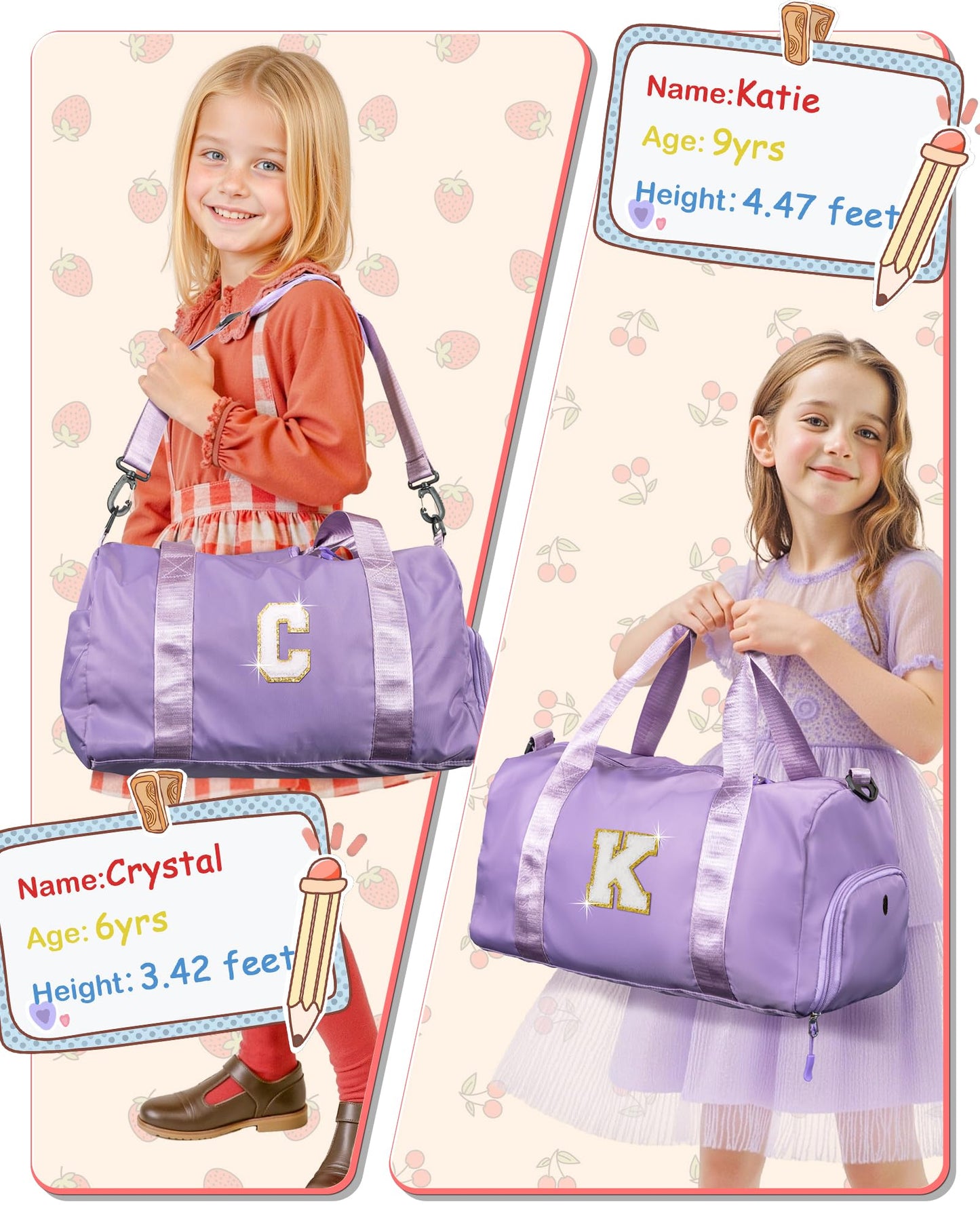 Vogewood Birthday Gifts for 3 4 5 6 7 8 9 10 11 12 Year Old Girls-Girl Gym Bag with Shoe Compartment, Kid Personalized Weekender Overnight Bags, Initial Travel Tote with Makeup Pouch (Letter B)