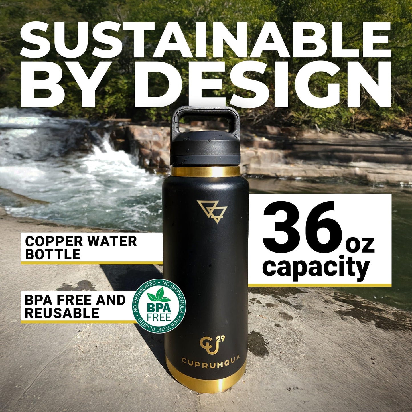 cuprumqua copper infused Water Bottle (black)