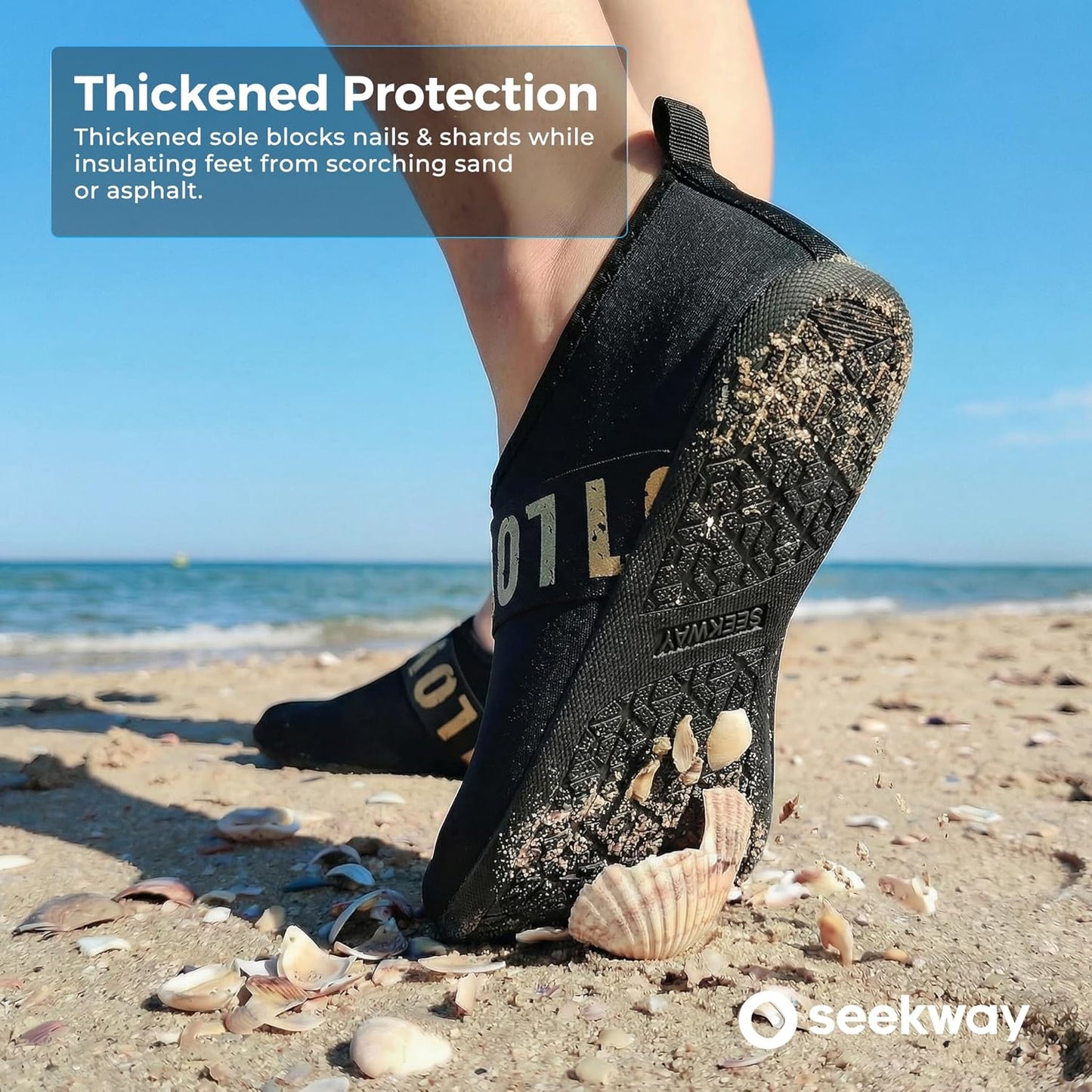 SEEKWAY Water Shoes - Quick-Dry Aqua Socks for Beach, Swim & River | Non-Slip, Black SK002(U)