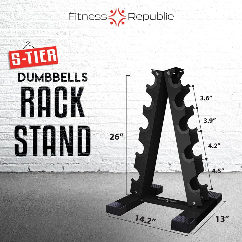 Fitness Republic 5 Tier 200 LB Capacity Dumbbells Weight Storage Rack - 2.0 MM Thick Steel Weight Organizer - Ideal Choice for Home Gym - Easy to Assemble and Store
